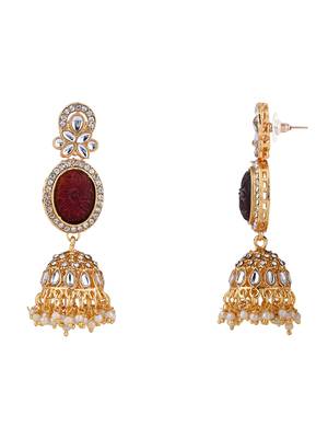 traditional kundan & pearl jhumka dangle earrings for women  3