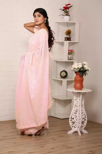 Pink georgette c glamorous Sequin embroidery work saree