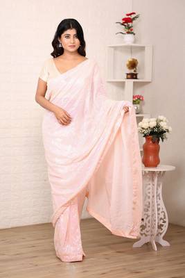Pink georgette c glamorous Sequin embroidery work saree 4
