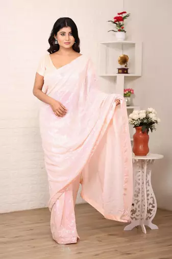 Pink georgette c glamorous Sequin embroidery work saree