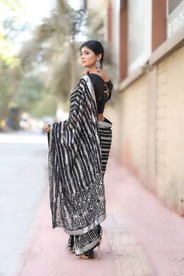 Black georgette c glamorous Sequin embroidery work saree 2