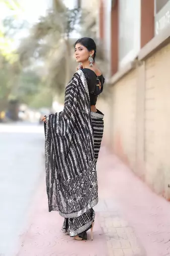 Black georgette c glamorous Sequin embroidery work saree