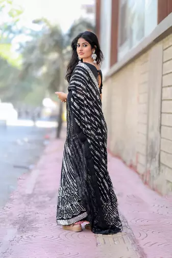 Black georgette c glamorous Sequin embroidery work saree