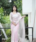 Grey pink soft net c glamorous sequance embroidery work saree