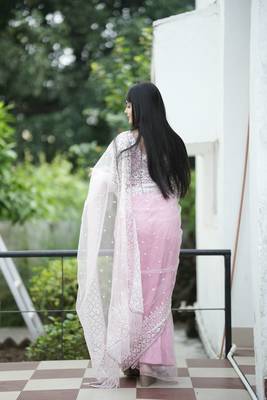 Grey pink soft net c glamorous Sequin embroidery work saree 2
