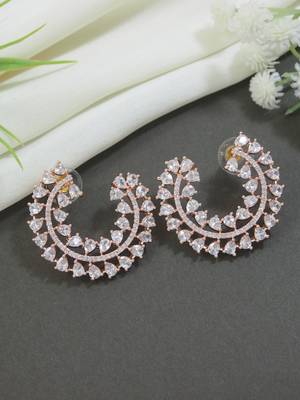 rose gold plated latest fashion stylish stone stud earrings for women 1