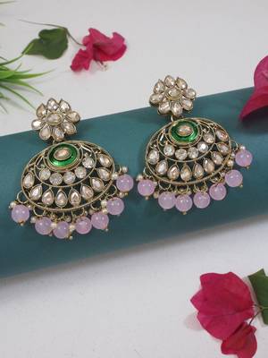 traditional kundan pearl chandbali earrings for women  1