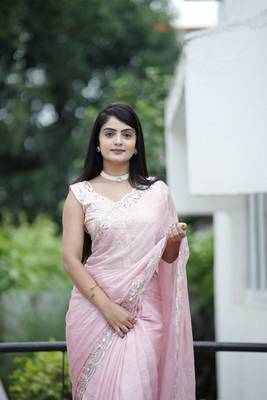 Purple chiffon c glamorous wevon zari lining with Sequin embroidery work saree 3
