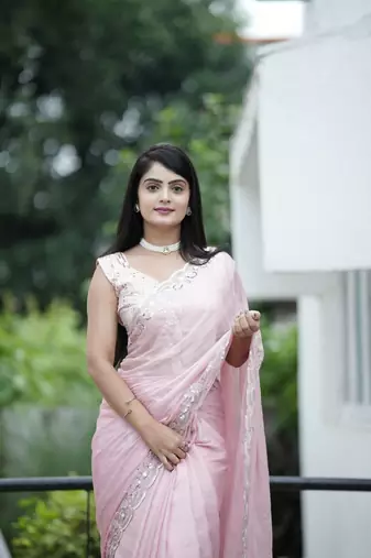 Purple chiffon c glamorous wevon zari lining with Sequin embroidery work saree