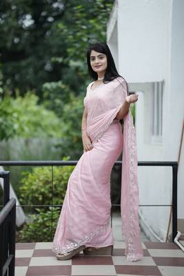 Purple chiffon c glamorous wevon zari lining with Sequin embroidery work saree 4