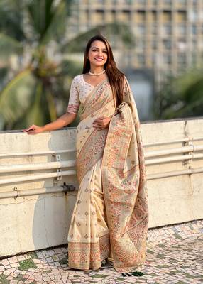 Graceful and ethnic wevon kashmiri meenakari trendy partywear saree 1