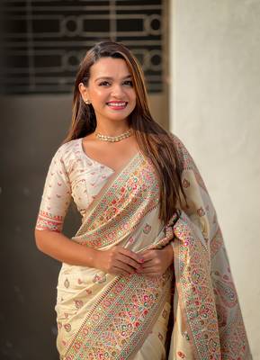 Graceful and ethnic wevon kashmiri meenakari trendy partywear saree 3
