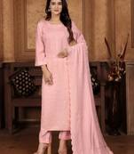 Peach peri chanderi fabric thread and sequance embroidery work readymade salwar kameez