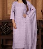 Lavender peri chanderi fabric thread and sequance embroidery work readymade salwar kameez