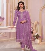 Purple silk georgette ethnic partywear designer printed with embroidery work salwar kameez