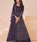 Wine bollywood style heavy anarkali dress for wedding reception wear
