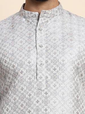 Grey designer wevon jacquard indian wear viscose jacquard kurta payjama 3