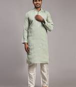 Light green designer embroidery work indian wear silk kurta payjama