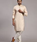 Cream designer wevon jacquard indian wear viscose jacquard kurta payjama