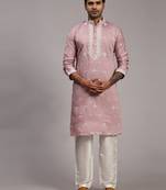 Pink designer embroidery work indian wear silk kurta payjama