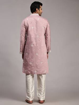 Pink embroidery work indian wear silk kurta payjama 2
