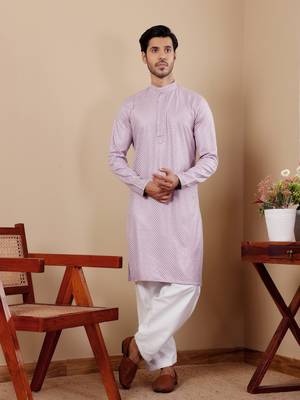 Beautiful chikankari embroidery work lavender viscosee fabric partywear kurta payjama 1