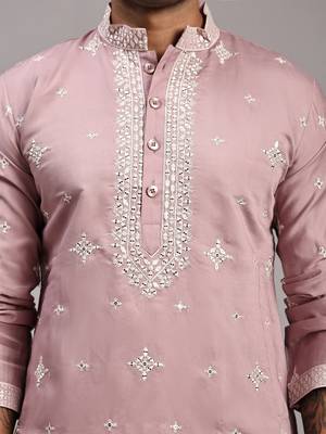 Pink embroidery work indian wear silk kurta payjama 3