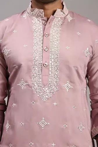 Pink embroidery work indian wear silk kurta payjama
