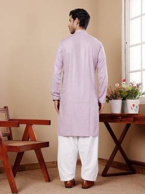 Beautiful chikankari embroidery work lavender viscosee fabric partywear kurta payjama 2