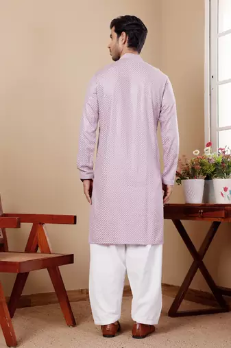 Beautiful chikankari embroidery work lavender viscosee fabric partywear kurta payjama