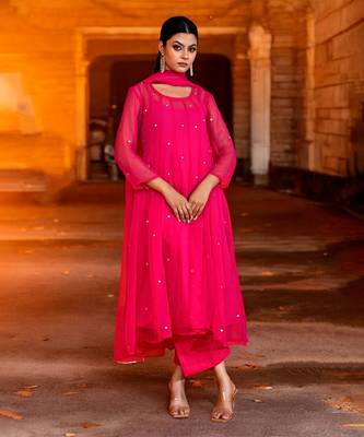 Fuchsia georgette suit set 1