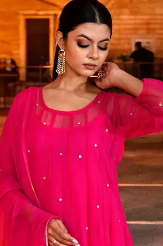 Fuchsia georgette suit set