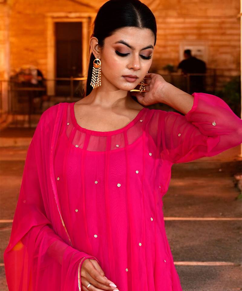 Fuchsia georgette suit set