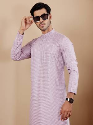 Beautiful chikankari embroidery work lavender viscosee fabric partywear kurta payjama 3