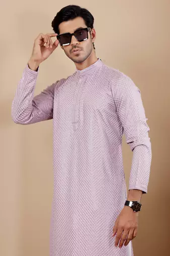 Beautiful chikankari embroidery work lavender viscosee fabric partywear kurta payjama