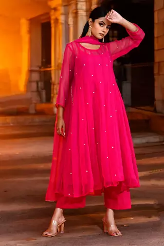 Fuchsia georgette suit set