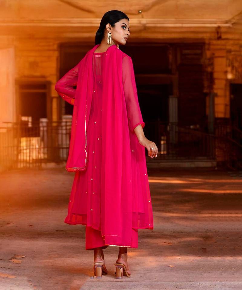 Fuchsia georgette suit set