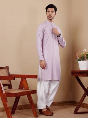 Beautiful chikankari embroidery work lavender viscosee fabric partywear kurta payjama 4