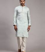 Light blue designer embroidery work indian wear silk kurta payjama
