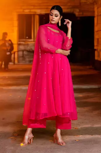 Fuchsia georgette suit set