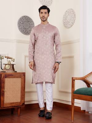 Mauve beautiful wevon designer wedding ceremonial wear kurta payjama 1