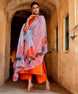 Neervi orange & grey suit set 3