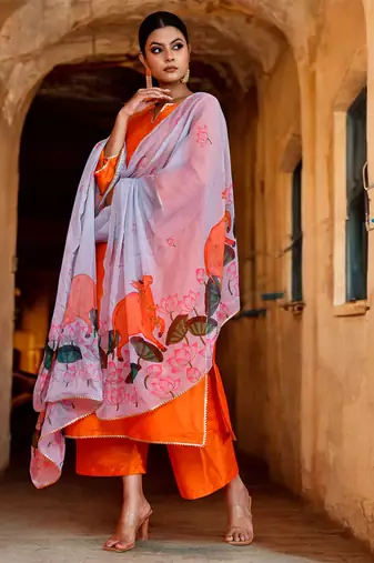Neervi orange & grey suit set