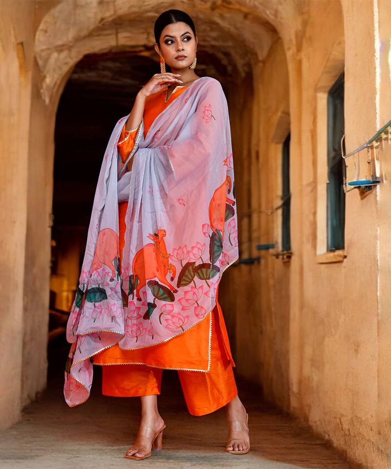 Neervi orange & grey suit set