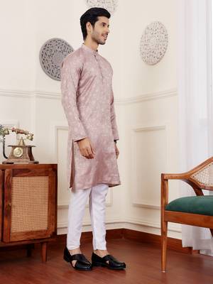 Mauve beautiful wevon designer wedding ceremonial wear kurta payjama 4