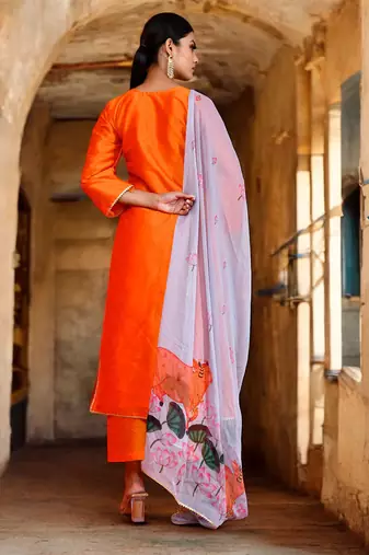 Neervi orange & grey suit set