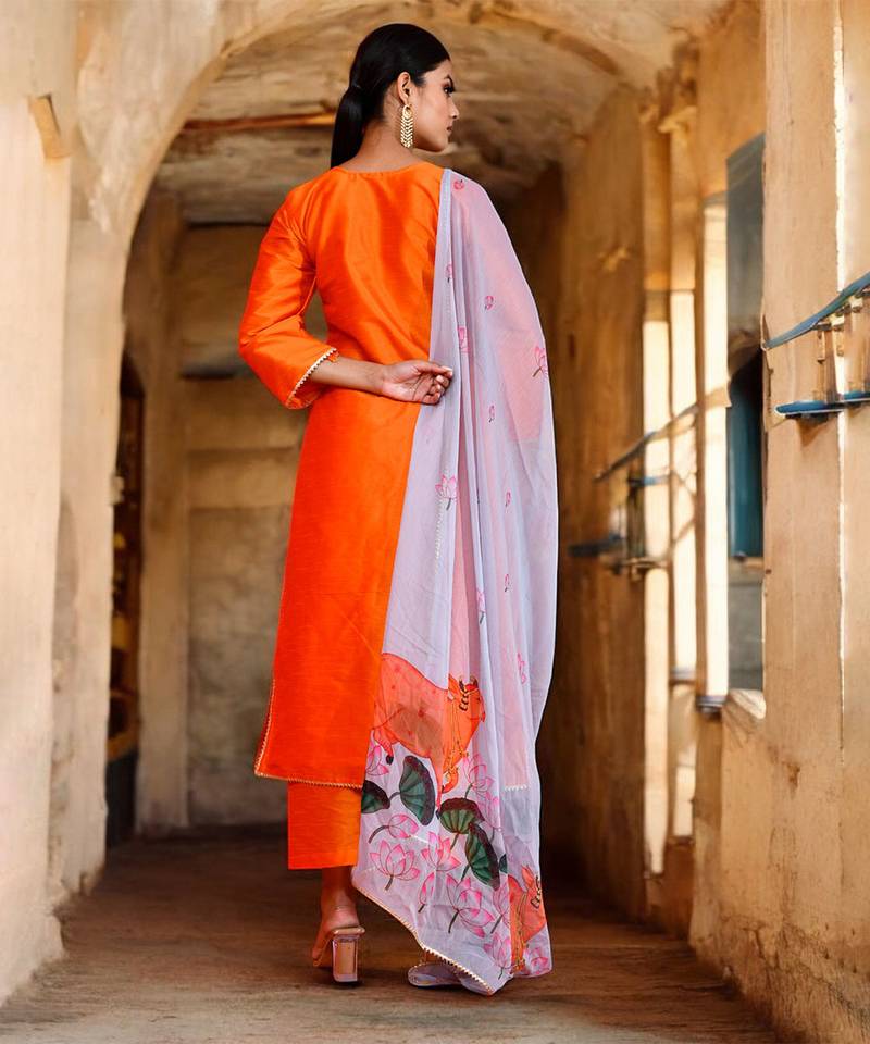 Neervi orange & grey suit set