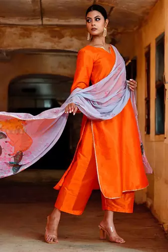 Neervi orange & grey suit set