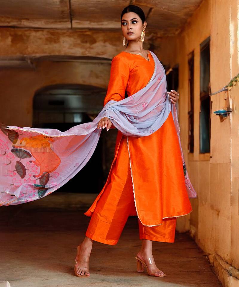 Neervi orange & grey suit set