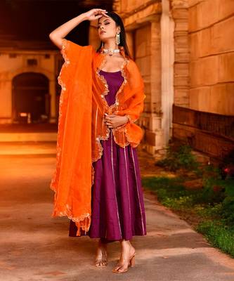Purple aari  embrodired suit set 1